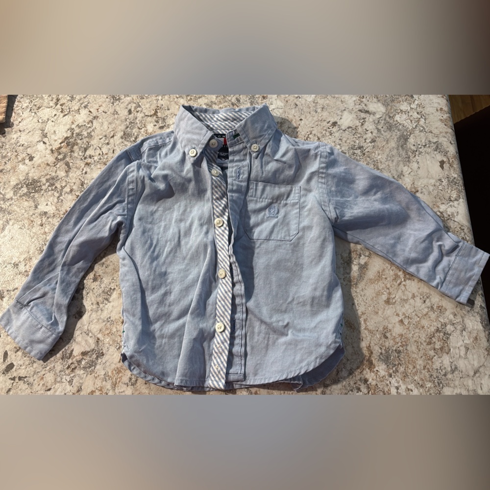 Baby Boys Tommy Hilfiger blue button up shirt 6-12 months